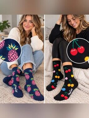 Happy Socks Pineapple & Cherry Crew Socks - Navy & Black